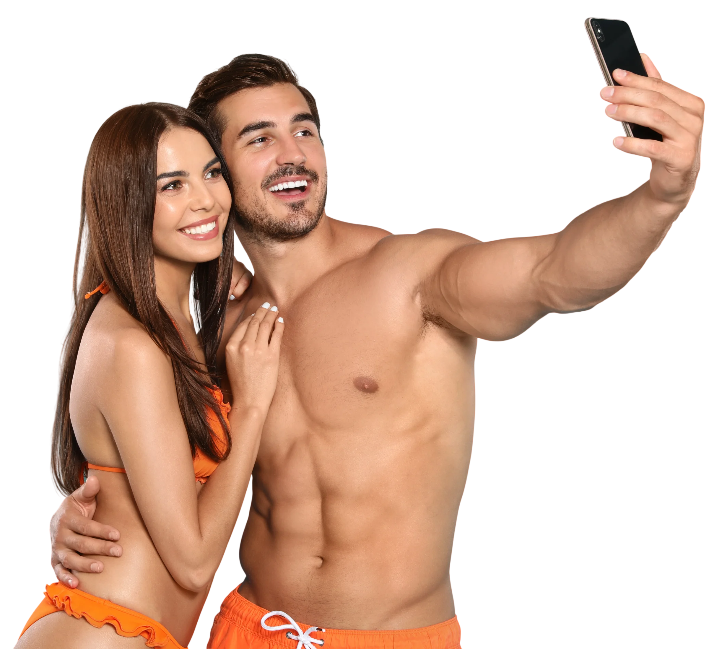 Couple content creators taking a selfie for social media and OnlyFans promotion